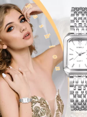 Women Stainless Steel Simple Square Dial Adjustable Band Quartz Dress WristWatch