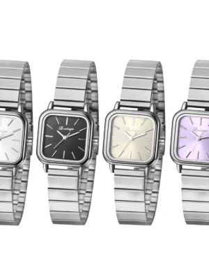 Womens Classic Square Quartz Analog Stainless Steel Wrist Watch Gift Simple Dial