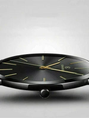 Trendy Men Ultra Thin Minimalist Watch Slim Leather Strap Stainless-Steel Quartz